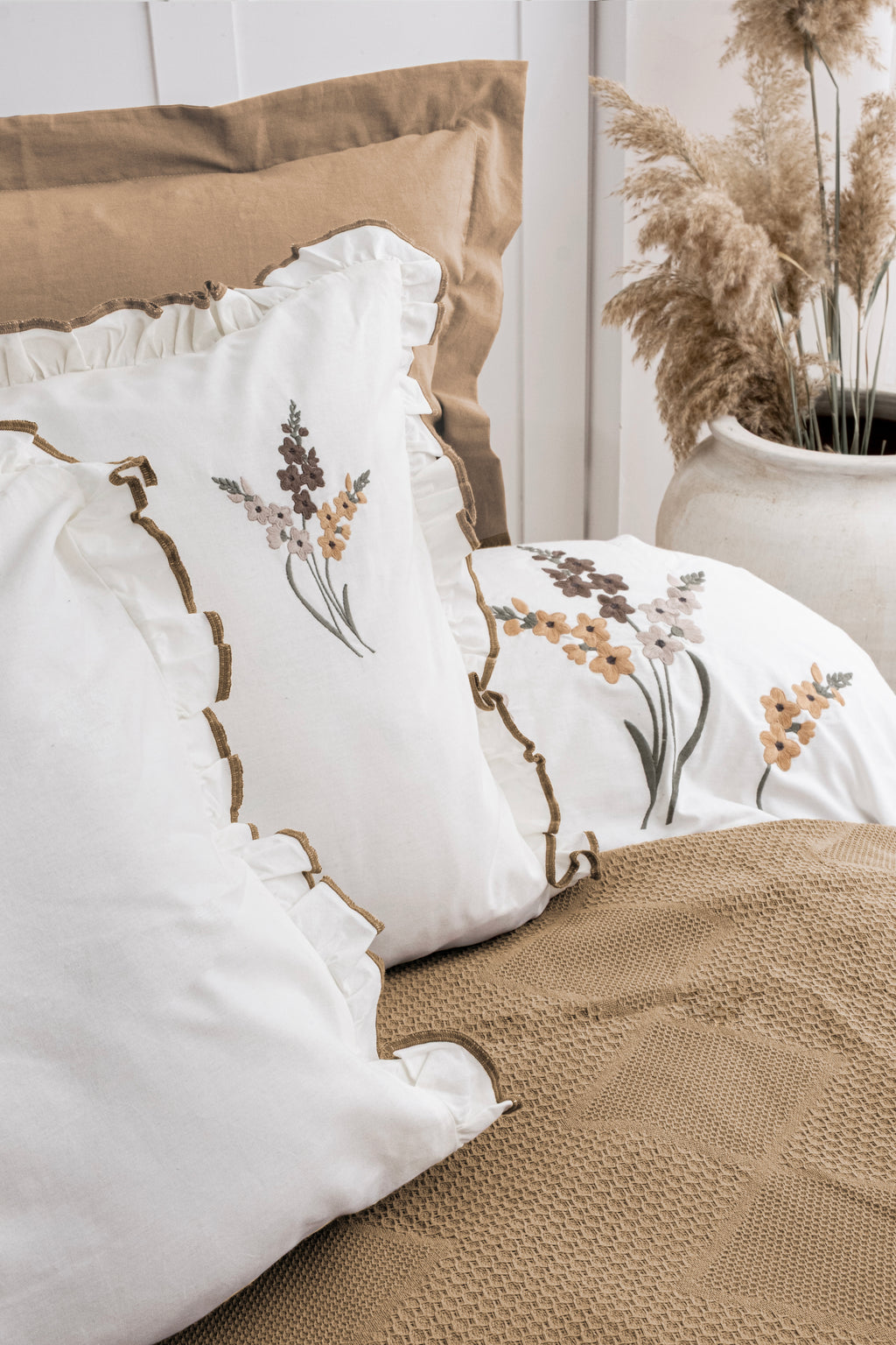 EVELINE Cotton Bedding Set with Bedcover / MUSTARD