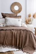 EVELINE Cotton Bedding Set with Bedcover / BROWN