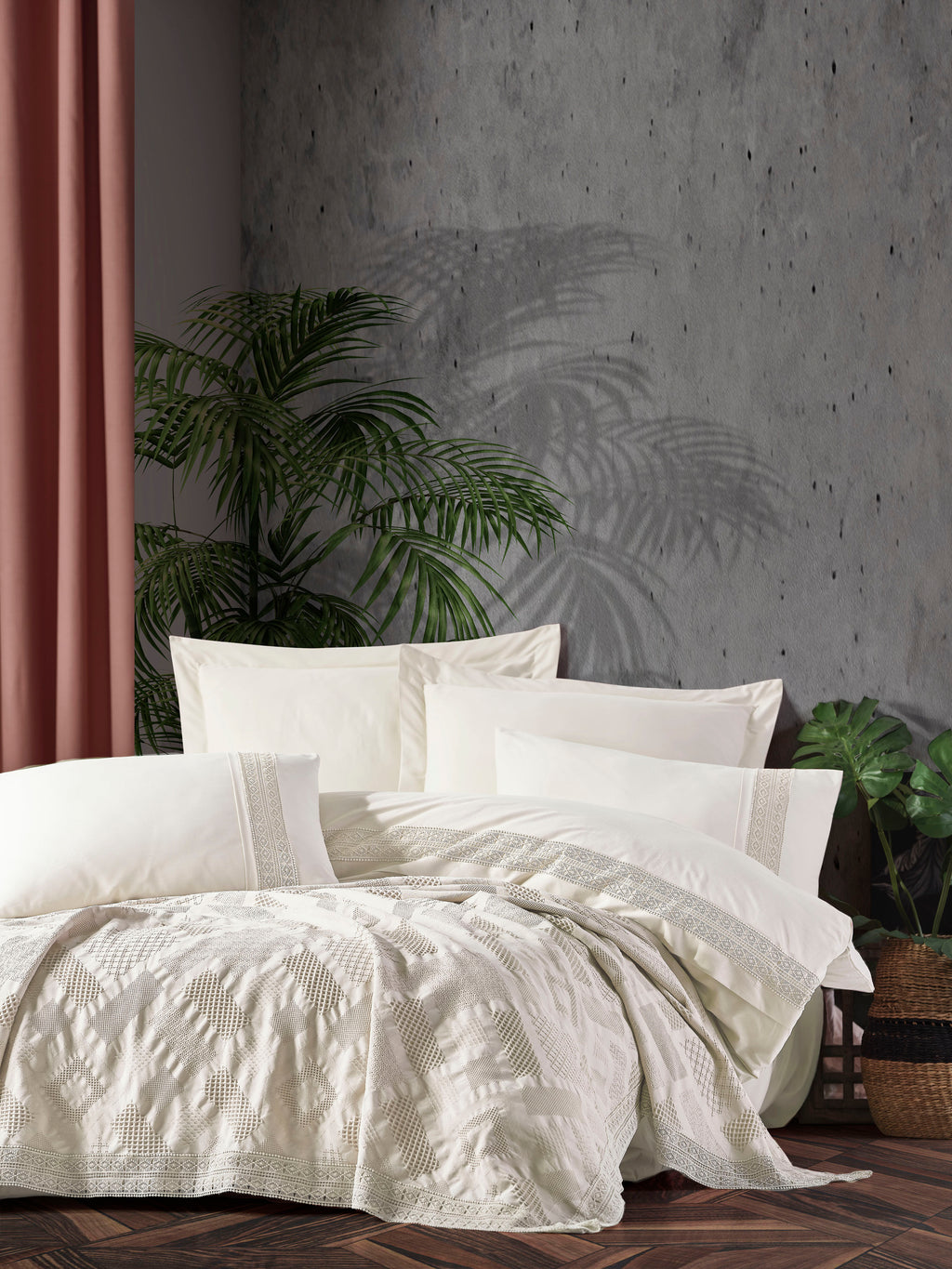 FREYA Cotton Bedding Set with Bedcover / CREAM
