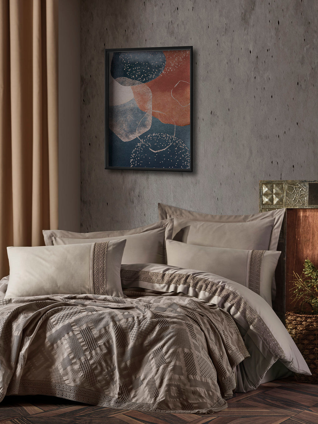 FREYA Cotton Bedding Set with Bedcover / MINK