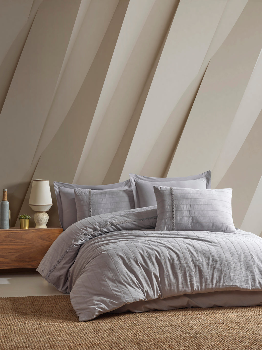 JASMIN Jacquard Duvet Cover Set / GREY