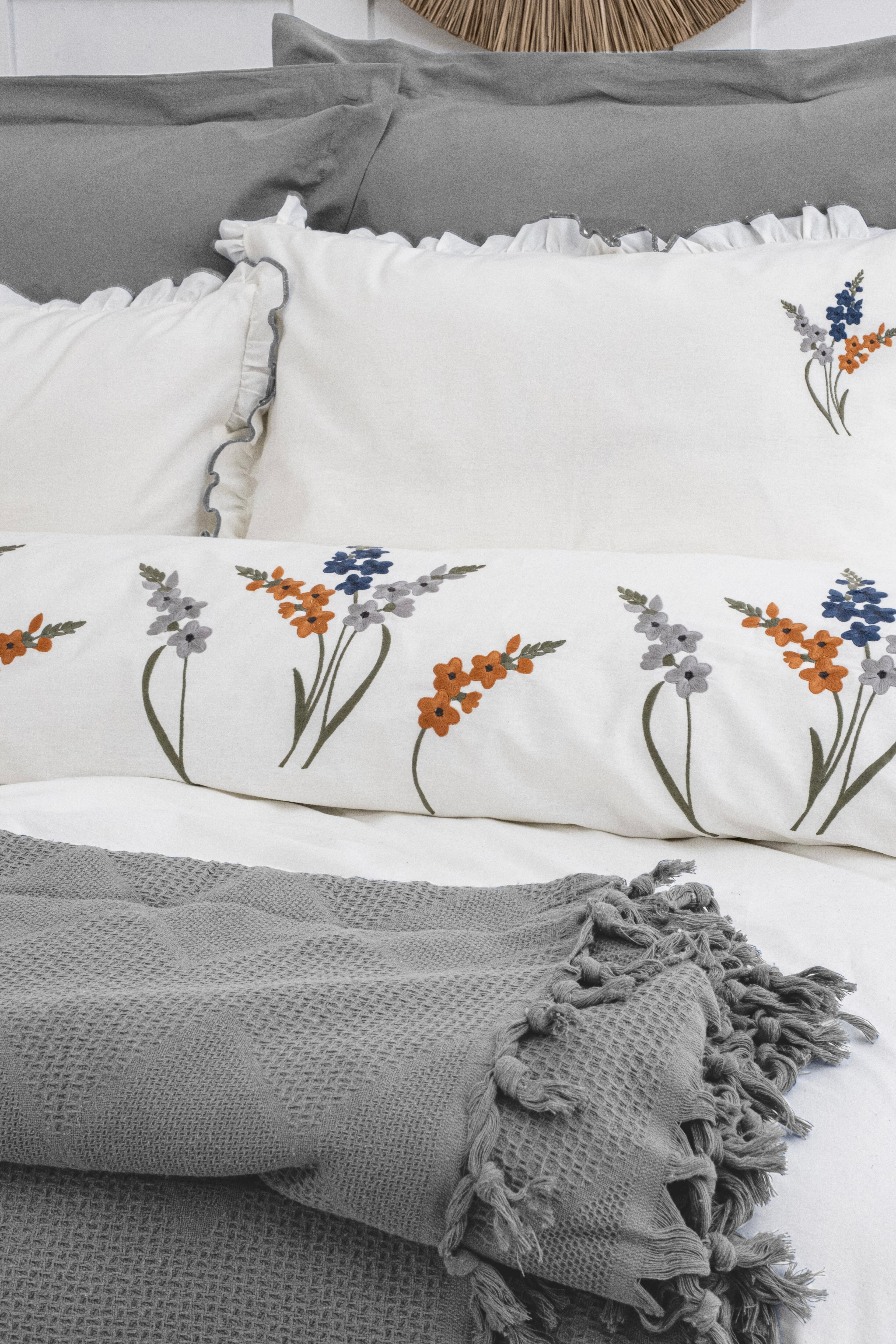 EVELINE Cotton Bedding Set with Bedcover / GREY