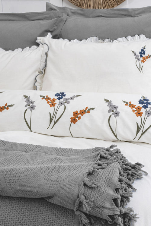 EVELINE Cotton Bedding Set with Bedcover / GREY