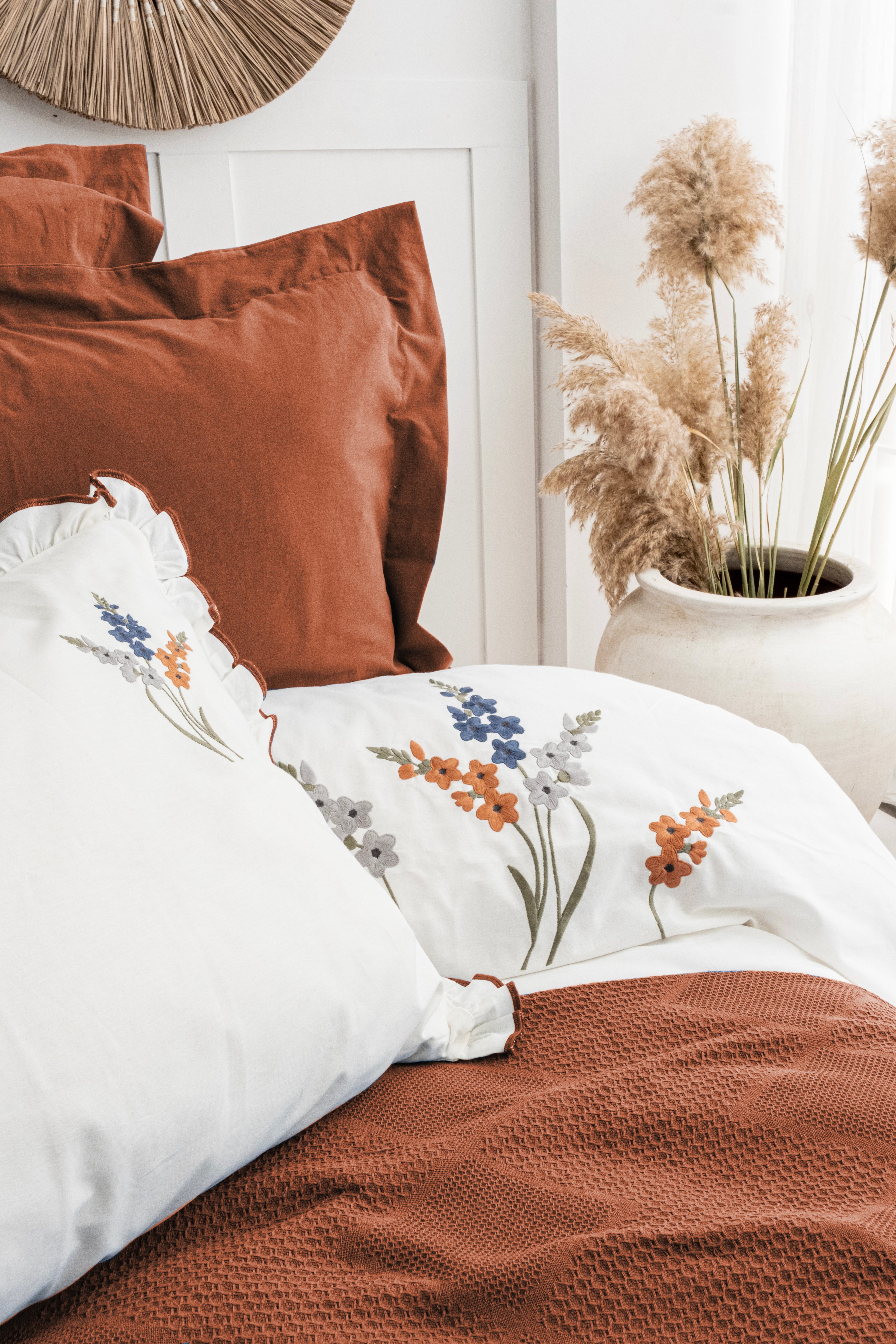 EVELINE Cotton Bedding Set with Bedcover / ORANGE