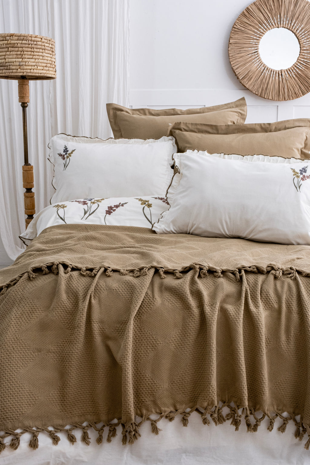 EVELINE Cotton Bedding Set with Bedcover / KHAKI